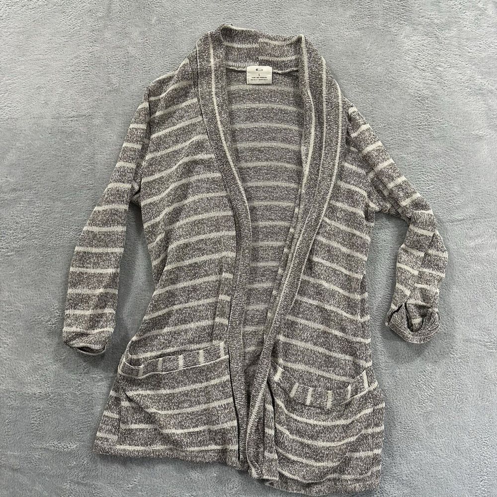 Pins and Needles Cardigan Open Front Striped Gray Lounge Casual Soft Long Sleeve